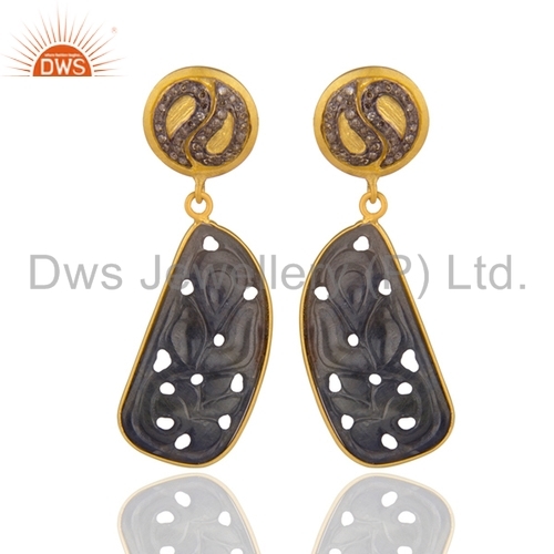 Round Brilliant Cut 925 Silver Sapphire Pave Diamond Earrings Jewelry