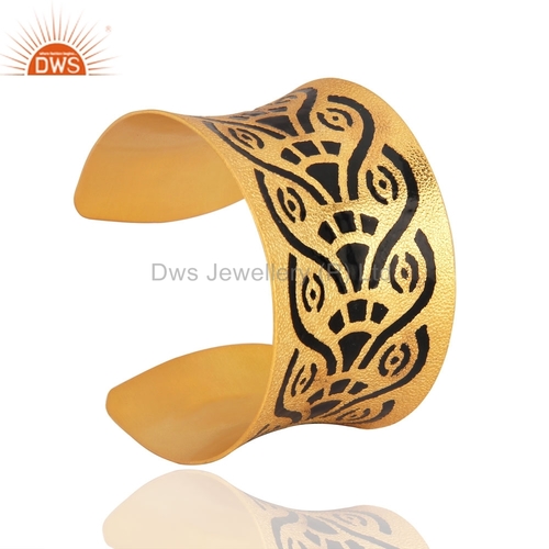 Handmade Enamel Design Gold Plated Cuff Bracelet Gender: Women