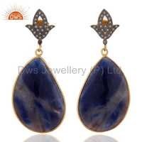Natural Diamond Blue Sapphire Earrings Jewelry Manufacture