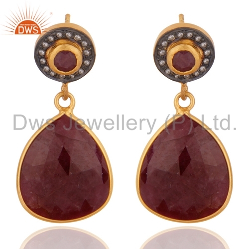 Natural Ruby Diamond Set Silver Earrings Jewelry Supplier