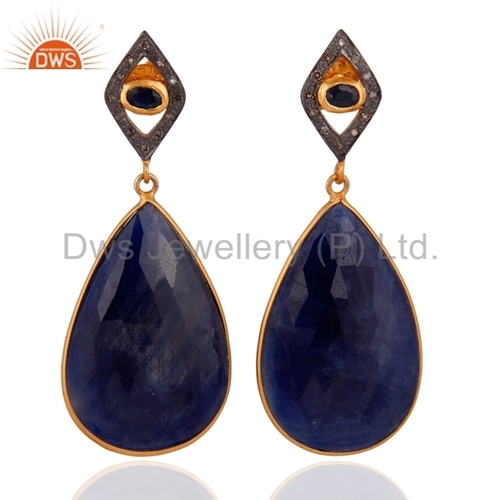 Diamond Set Natural Blue Sapphire Earrings Jewelry For Womens