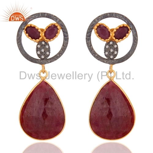 Sterling Silver Pave Diamond Ruby Earring