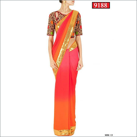 9188 - Georgette Fabric, Approx 1 kg, Orange Color, Short Sleeves, All Season | No Fade, Washable, Ethnic Indian Plain Style