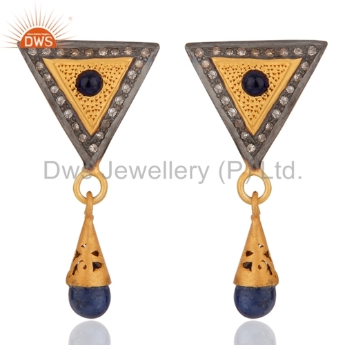 925 सिल्वर नीलम प्रशस्त हीरे की बालियों के आभूषण