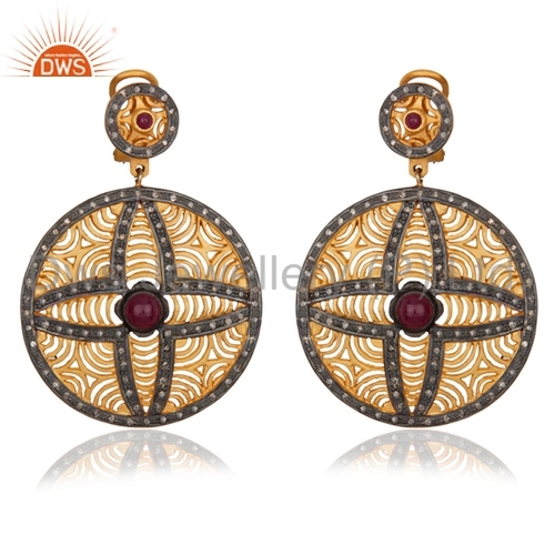 Filigree Gold Plated Gemstone Diamond Earrings