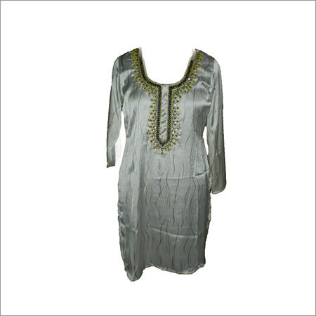Cream Satin Printed Kurti