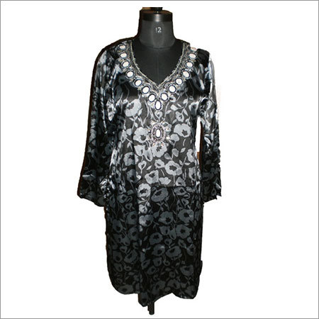 Black Printed Satin Kurti