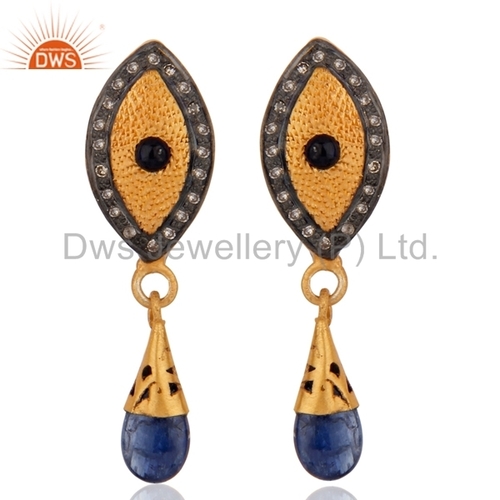 Round Brilliant Cut 925 Silver Pave Diamond Sapphire Earring Jewelry
