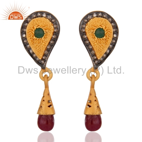 Round Brilliant Cut 925 Silver Gemstone Pave Diamond Earring Jewelry