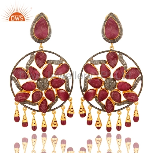 Ruby Gemstone Natural Diamond Earrings