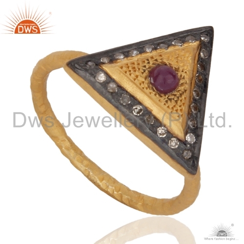 18k Gold Plated Sterling Silver Ruby Pave Diamond Ring