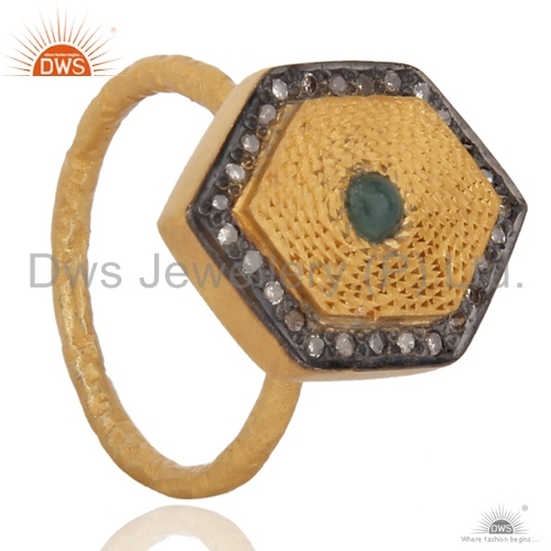 Round Brilliant Cut Emerald Sterling Silver Gemstone Diamond Ring