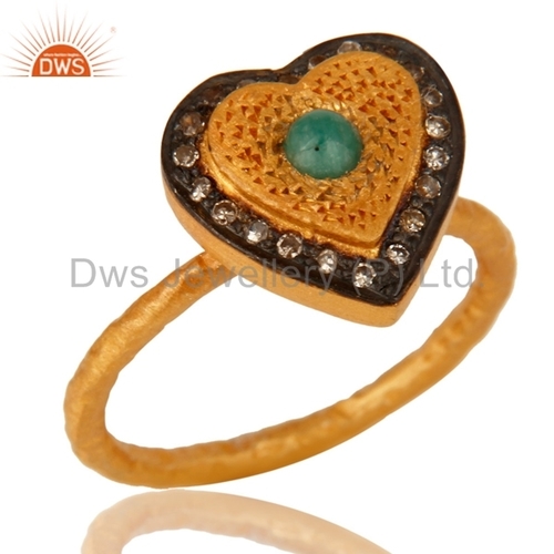 Round Brilliant Cut Silver Gold Plated Heart Shape Diamond Ring