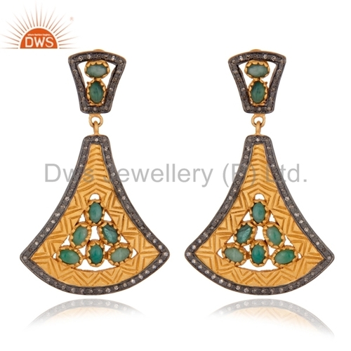 Round Brilliant Cut Emerald Gemstone Diamond Earrings Supplier