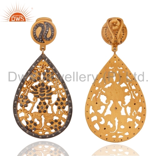 Round Brilliant Cut 925 Silver Diamond Gold Plated Earrings Jewelry