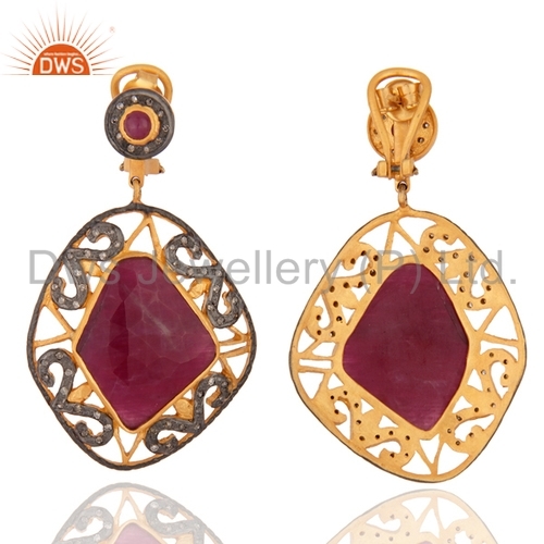 925 Silver Pave Diamond Gold Plated Earring