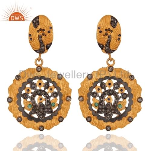 Round Brilliant Cut Silver Emerald Diamond Gemstone Earrings Jewelry