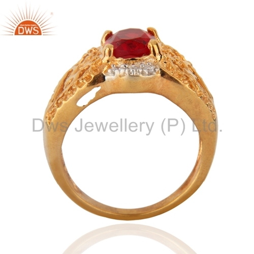 Morganite White Topaz Zircon 14k Gold Plated Ring