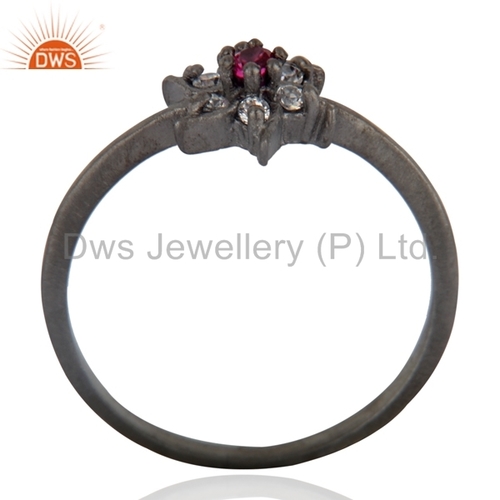 White Zircon Black Rhodium Plated Brass Ring