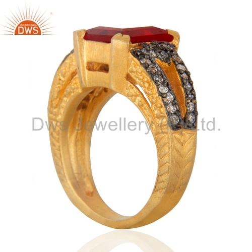 24k Yellow Gold Plated White Zircon Ring - Yellow Gold Plated, White Zircon | Robust, Noise Free, Long Life