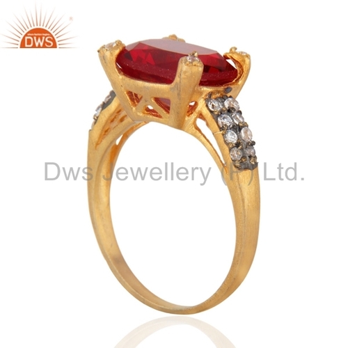 White Cubic Zircon 24k Gold Plated Brass Ring