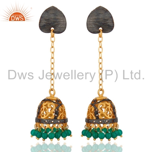 Green Onyx Gold plated Jhumka Earring