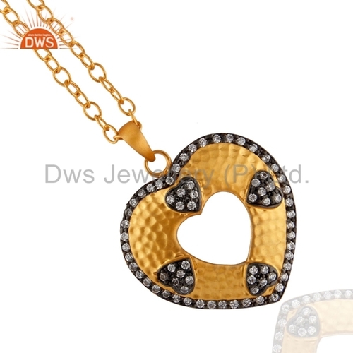 Heart Shape 24k Gold Plated White Zircon Pendant