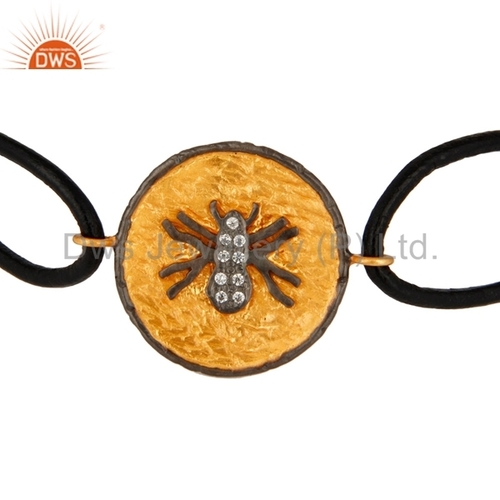 Real Leather Gold Plated White Zircon Bracelet