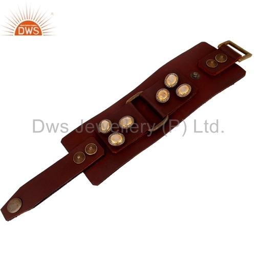 Brown Leather Gold Plated Crystal Bracelet