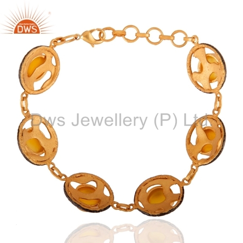 Yellow Chalcedony 24K Gold Vermeil Brass Bracelet