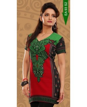 Kurti - Cotton, 28 Inches, Red | Hand Embroidery, V-Neck, Half Sleeves, Stylish Design, Comfortable Fit