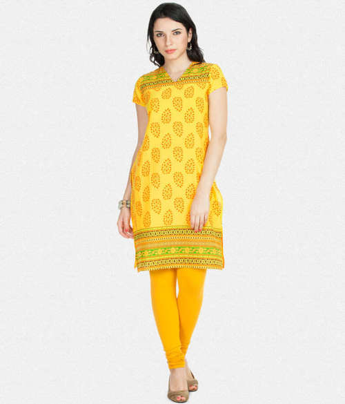 Kurti - Cotton, S-XL, Yellow | Elegant Design, Comfortable Fit, Stylish Printed Pattern