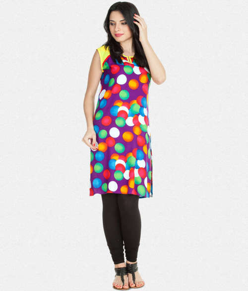 Kurti - Cotton, 44 Inches, Vibrant Colors | Stylish Design, Comfortable Fabric, Sleeveless, Round Neck, Printed Pattern, Regular Fit