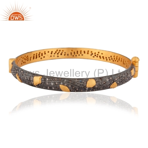 Round Brilliant Cut Handmade Gold Plated Pave Diamond Bangle