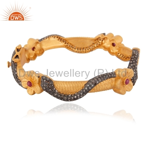 Round Brilliant Cut Gemstone Diamond 925 Silver Wedding Bangle