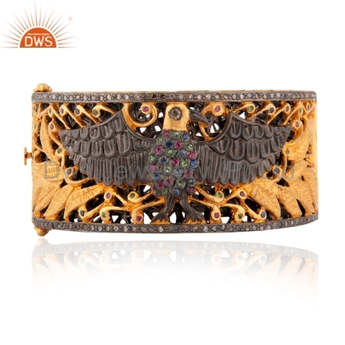 Round Brilliant Cut Sapphire Ruby Gemstone Gold Plated Diamond Bangle