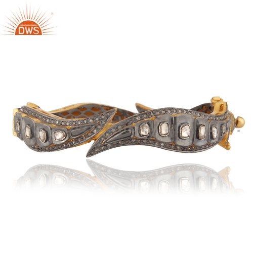 Round Brilliant Cut 925 Silver Pave Diamond Gemstone Bangle Jewelry