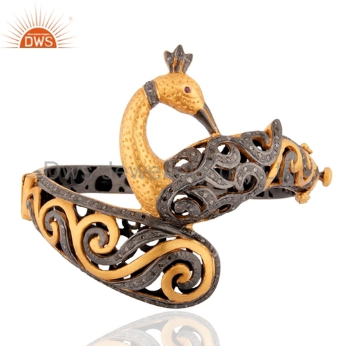 Round Brilliant Cut Pave Diamond Sterling Silver Ruby Bangle