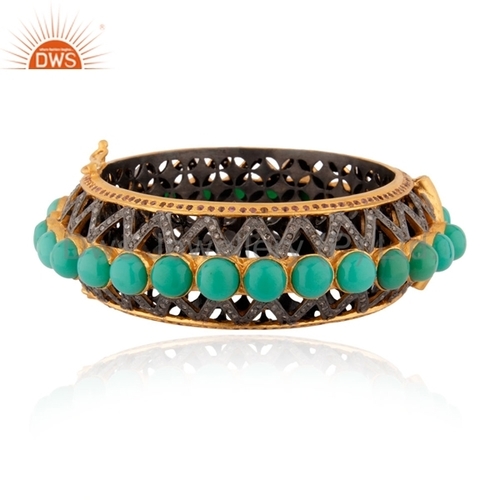 18K Gold Plated Tourmaline Pave Diamond Bangle