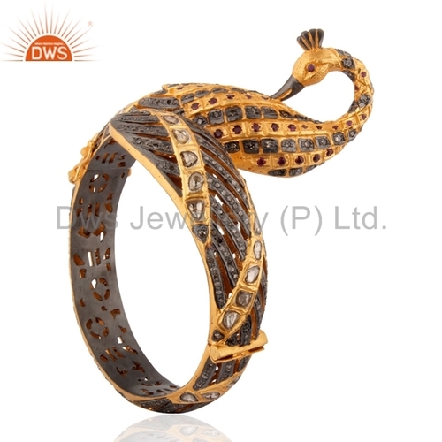 Round Brilliant Cut 925 Silver Gemstone Pave Diamond Bangle Jewelry