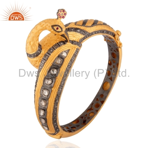 Round Brilliant Cut 925 Silver Gemstone Diamond Gold Plated Bangle