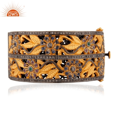 Designer Gemstone Pave Diamond Bangle