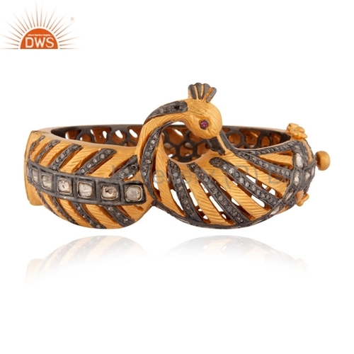 Round Brilliant Cut 925 Silver Traditional Pave Diamond Bangle Jewelry