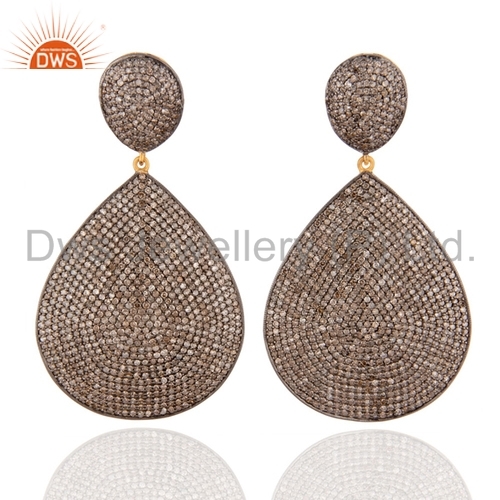 Round Brilliant Cut Sterling Silver Pave Set Diamond Earrings Supplier