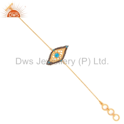 Turquois Silver 18k Gold Plated Charm Bracelet