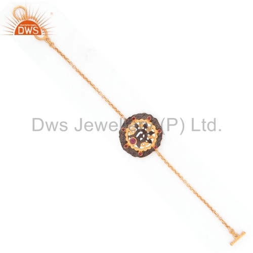 18K Gold Plated Ruby Sterling Silver Bracelet