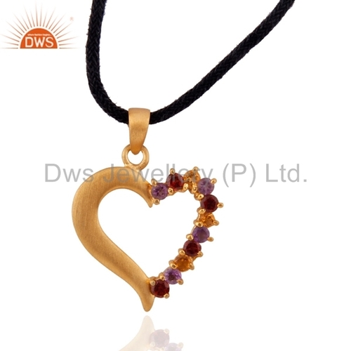 18k Gold Sterling Silver Multi-Gemstone Pendant