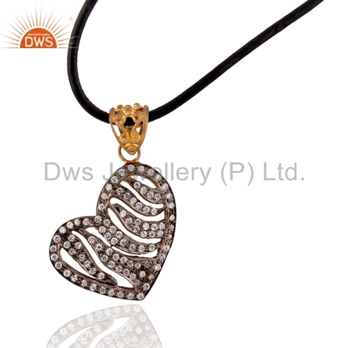 White Zircon 18K Gold 925 Silver Heart Pendant