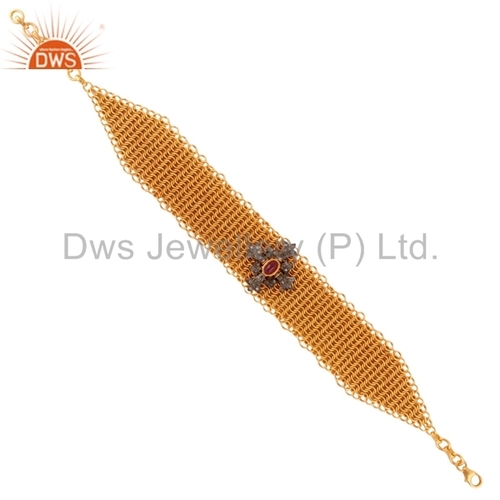 18k Gold On 925 Silver Ruby Gemstone Bracelet