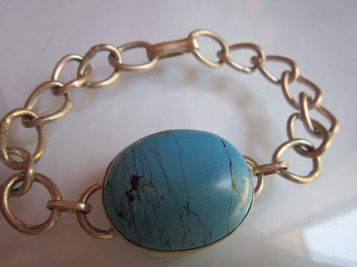turquoise oval 27x32mm 9 inch metal ready to wear bracelet 